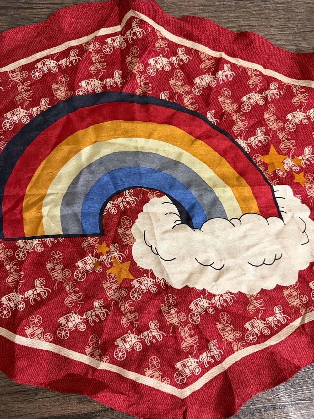 COACH HORSE AND CARRIAGE RAINBOW PRINT SILK DIAMOND SCARF - Picture 6 of 6